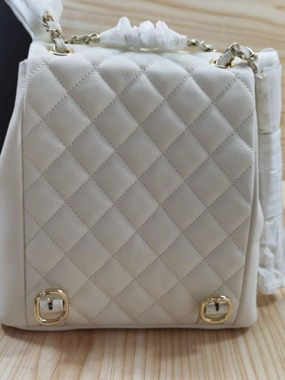 White Quilted Women’s Shoulder Bag with Gold Hardware